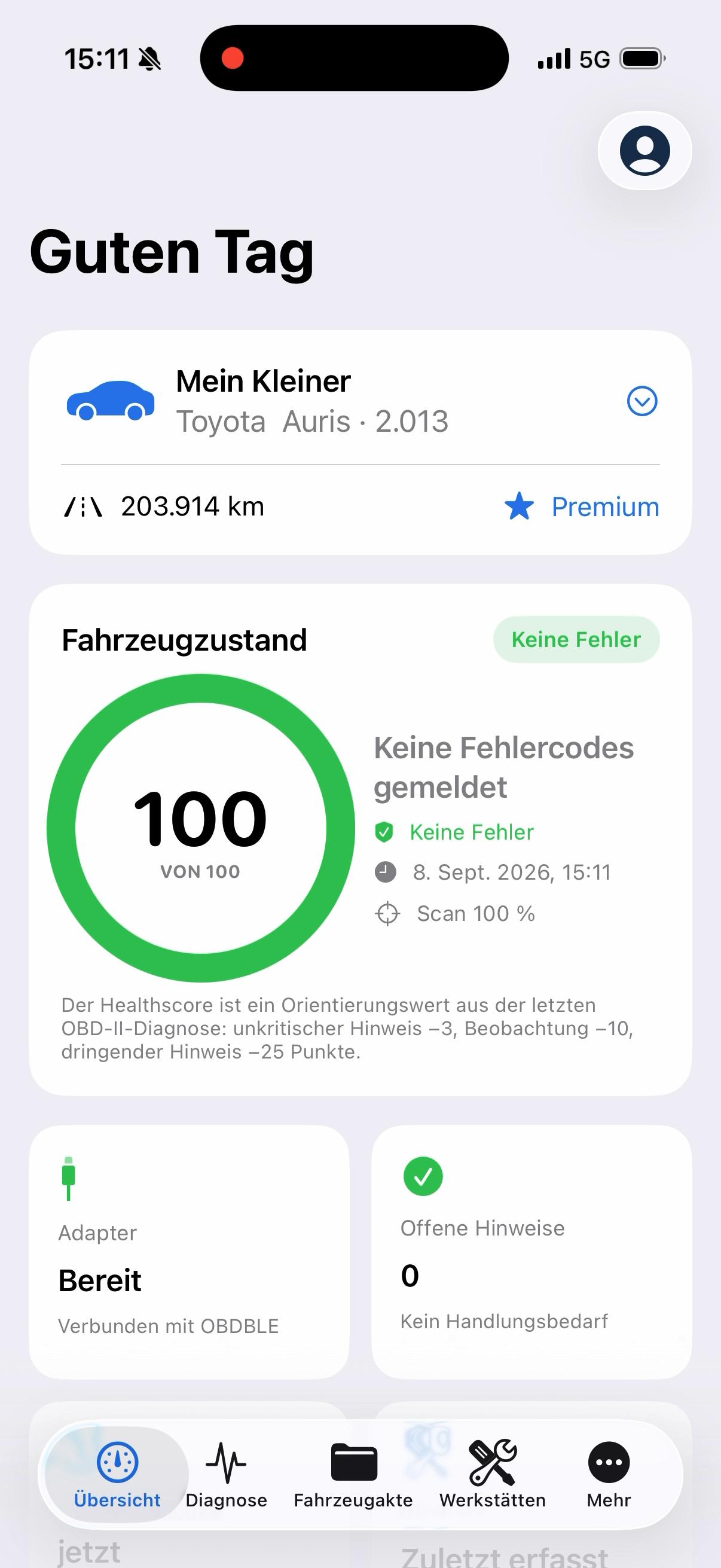 CARdionostik App – Fahrzeugübersicht